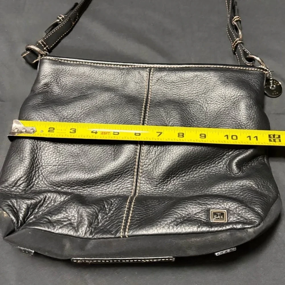 The Sak Iris Black Pebbled Genuine Leather Shoulder Bag Adjustable Strap
